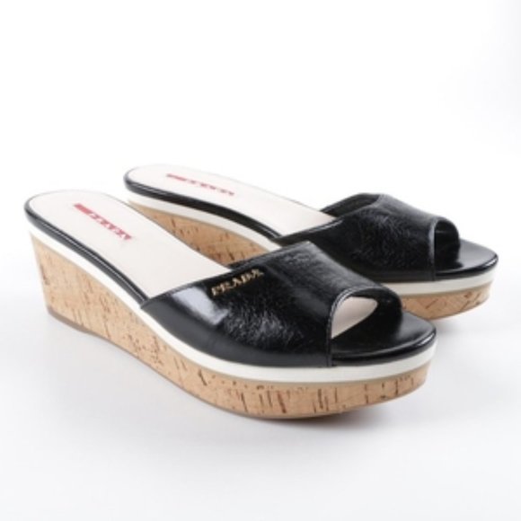 Prada Leather and Cork Wedge Slides EUC - Picture 1 of 9